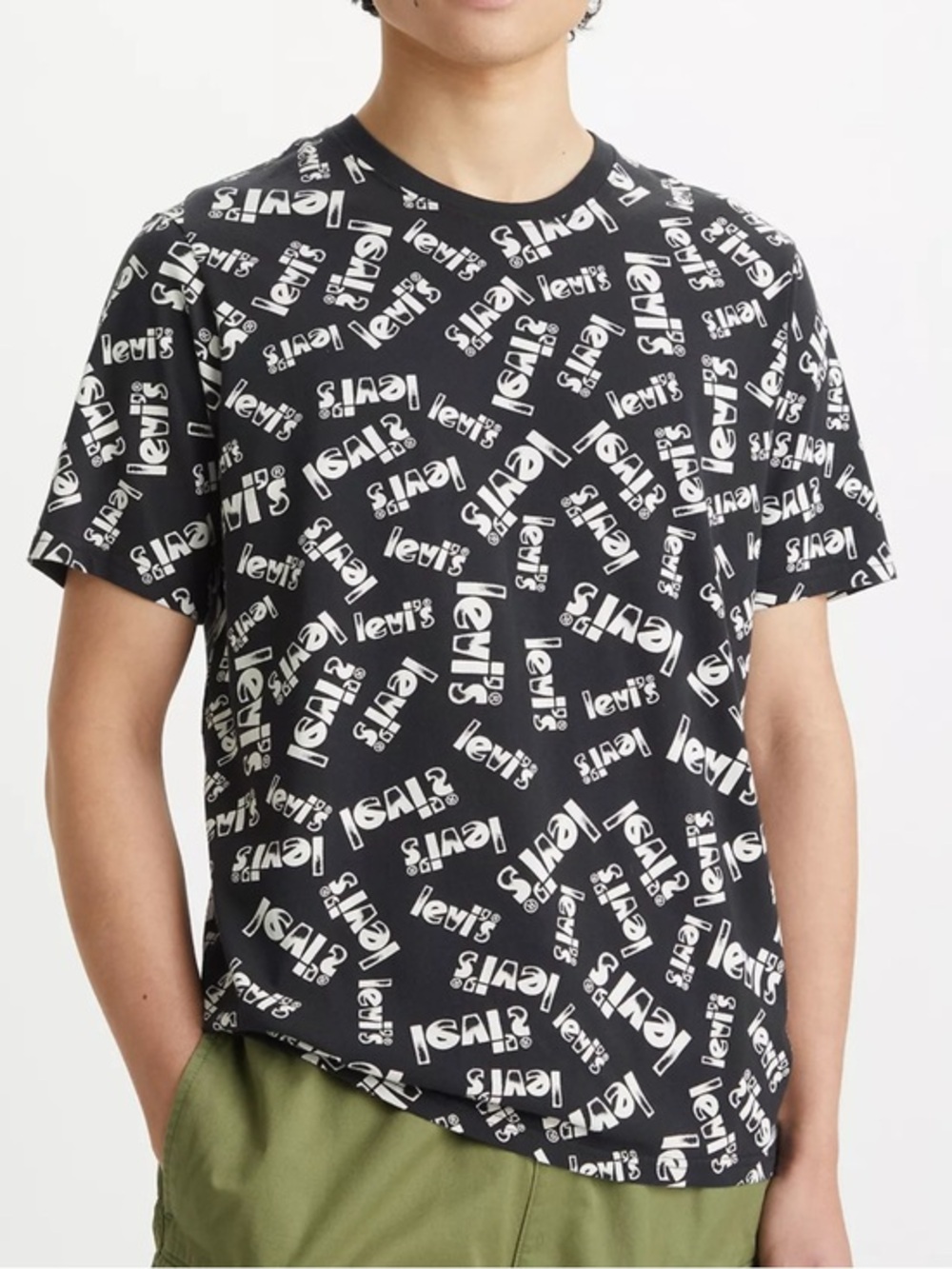 Levi's relaxed Black T-Shirt with Allover White Logo Print size XS
